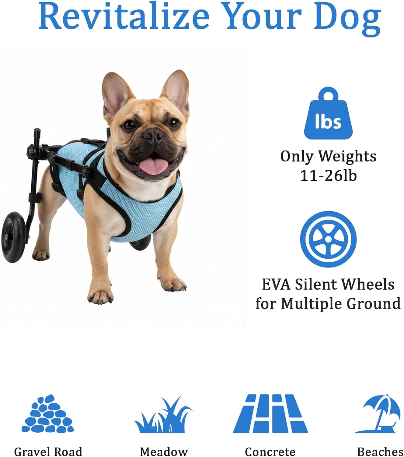 Dog Wheelchair for Back Legs - Adjustable Small Dog Wheelchair with 1.5mm Thickened Frame, Mobility Aid Support Cart for Disabled Hind Legs Rehab, Walking Wheels for Small Dogs