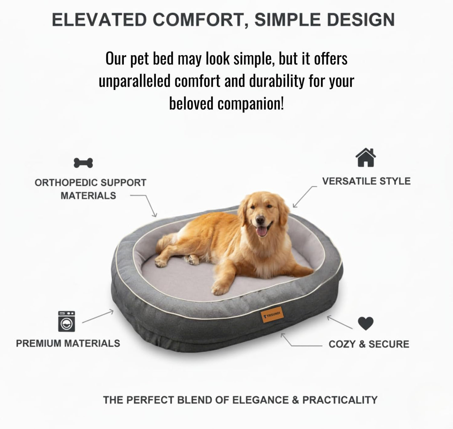 Oval Orthopedic Dog Bed with Removable Washable Cover – Calming Pet Bed with High-Density Honeycomb Sponge, Non-Slip Bottom, Durable Scratch-Resistant Fabric for Medium and Large Dogs