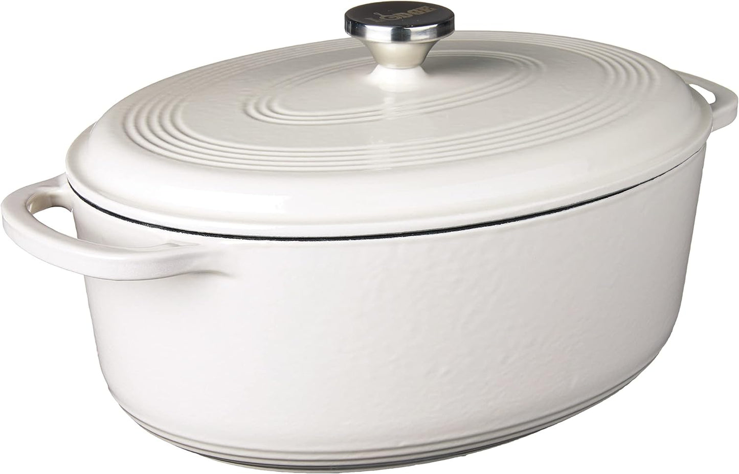 Lodge 7 Quart Enameled Cast Iron Oval Dutch Oven with Lid – Dual Handles – Oven Safe up to 500° F or on Stovetop - Use to Marinate, Cook, Bake, Refrigerate and Serve – Oyster White