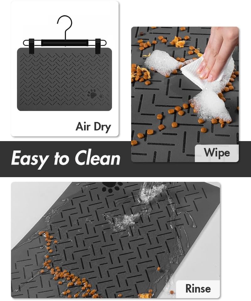 MontVoo-Absorbent Pet Feeding Mat-No Stains Quick Dry Dog Mat for Food and Water Bowl-Rubber Backing Dispenser Mat Accessories Supplies-Dog Bowl Messy Drinkers,(Dark Grey,17"x28")