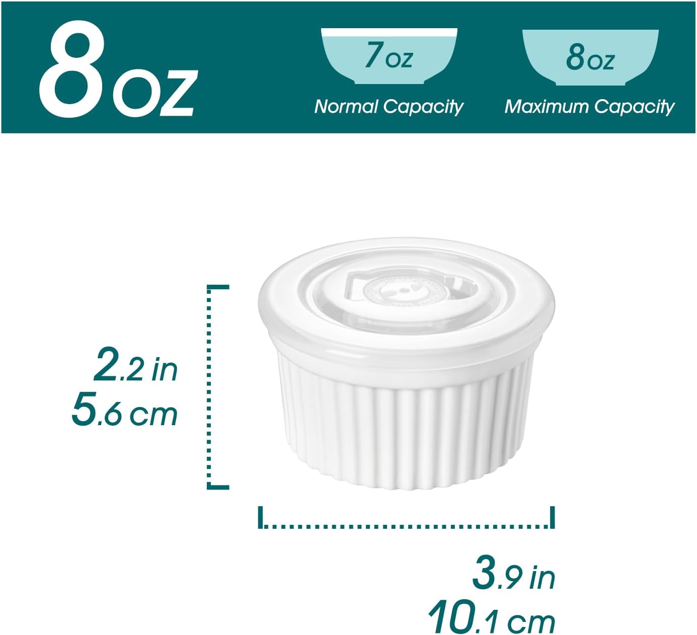 vancasso 8 oz Ramekins with Lid, Porcelain Creme Brulee Souffle Dishes, White Pudding Custard Cups Ramiken for Baking, Dishwasher and Oven Safe, Set of 6