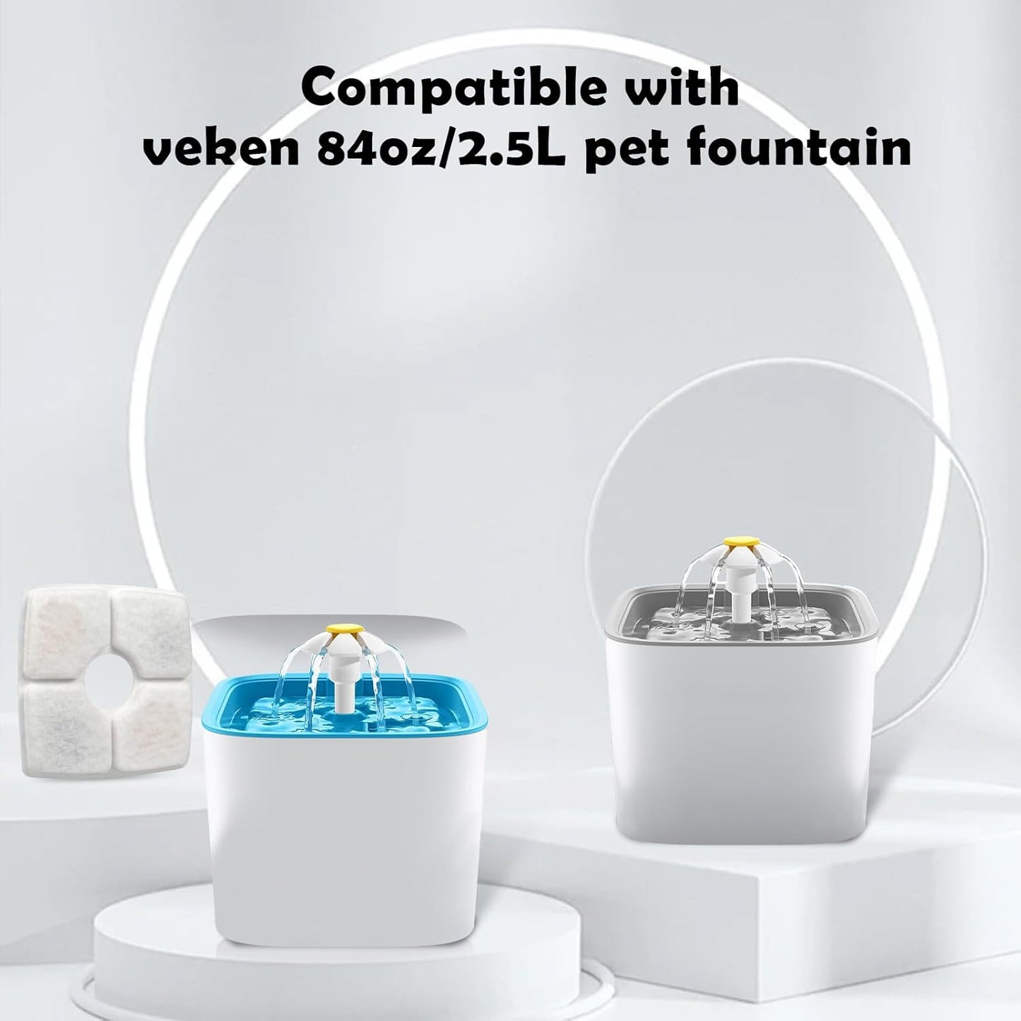 Replacement Filters & Pre-Filter Sponges (16 + 16 Pack) for Veken 84 oz / 2.5L Pet Fountain, Triple Filtration System Filter Set for Cat Water Fountain & Dog Water Dispenser