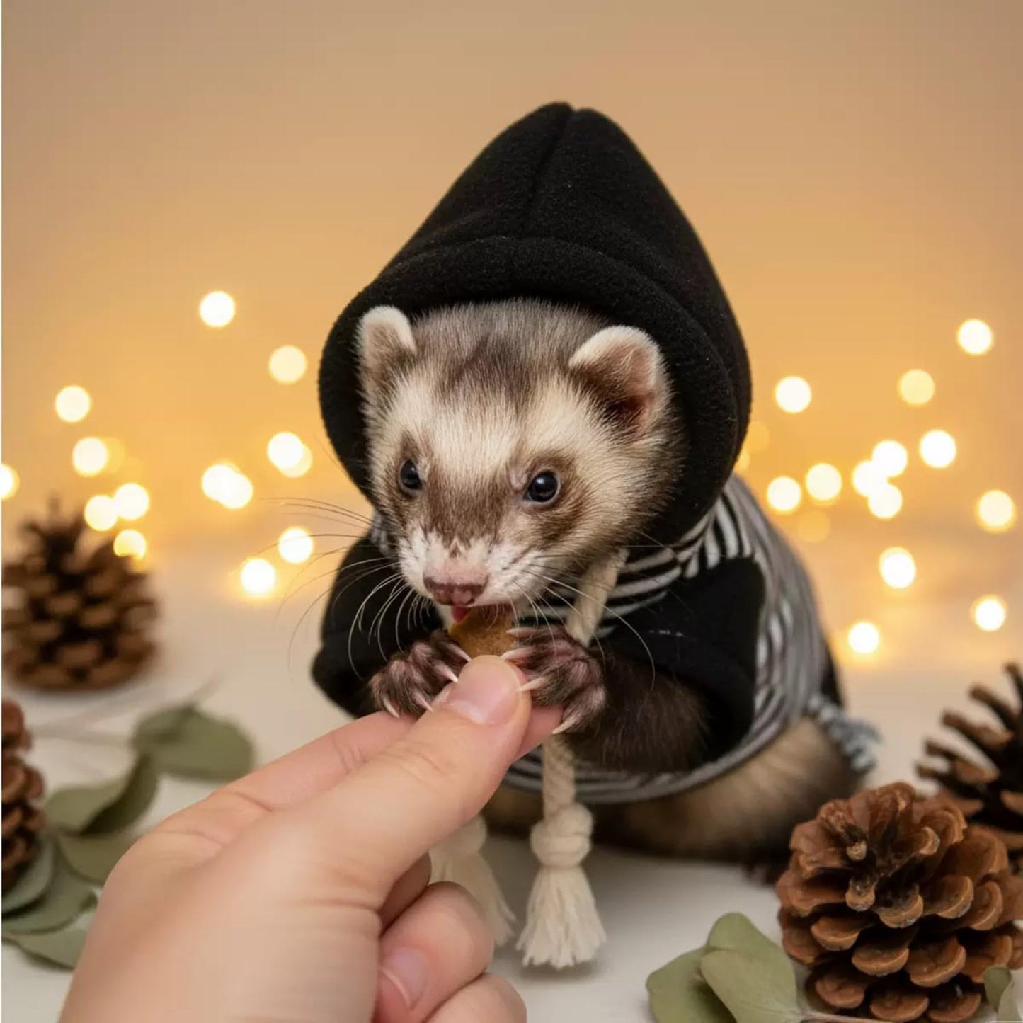 Ferret Harness and Leash Set Ferret Clothes Small Animals Harness Hoodies for Ferrets and Other Small Pet Accessories (Black White)