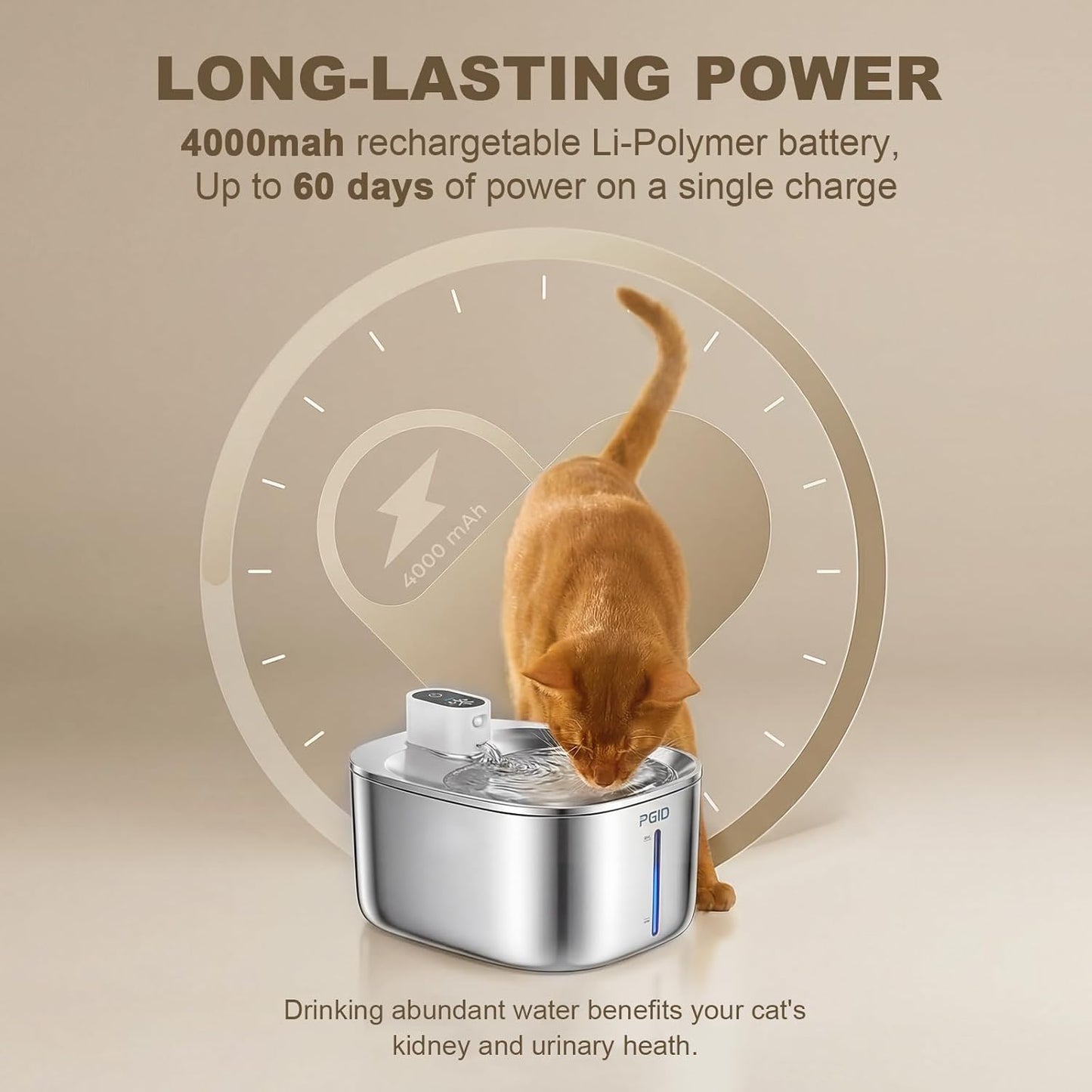 Wireless Cat Water Fountain Stainless Steel,4.5L Cordless Pet Fountains for Dringking,5000mah Battery Operated Cat Water Pountain,Automatic Dog Dispenser w Pet Hair Remover Gloves
