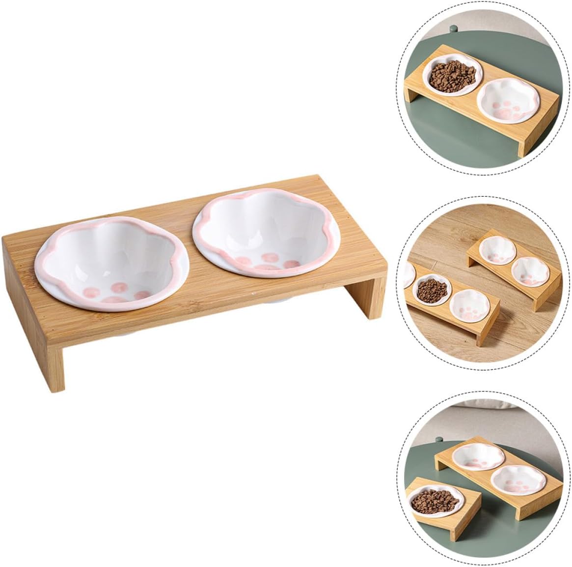 Milisten Elevated Cat Bowl with Stand and Ceramic Bowls, Whisker-Friendly Raised Feeding Station for Indoor Cats and Kittens