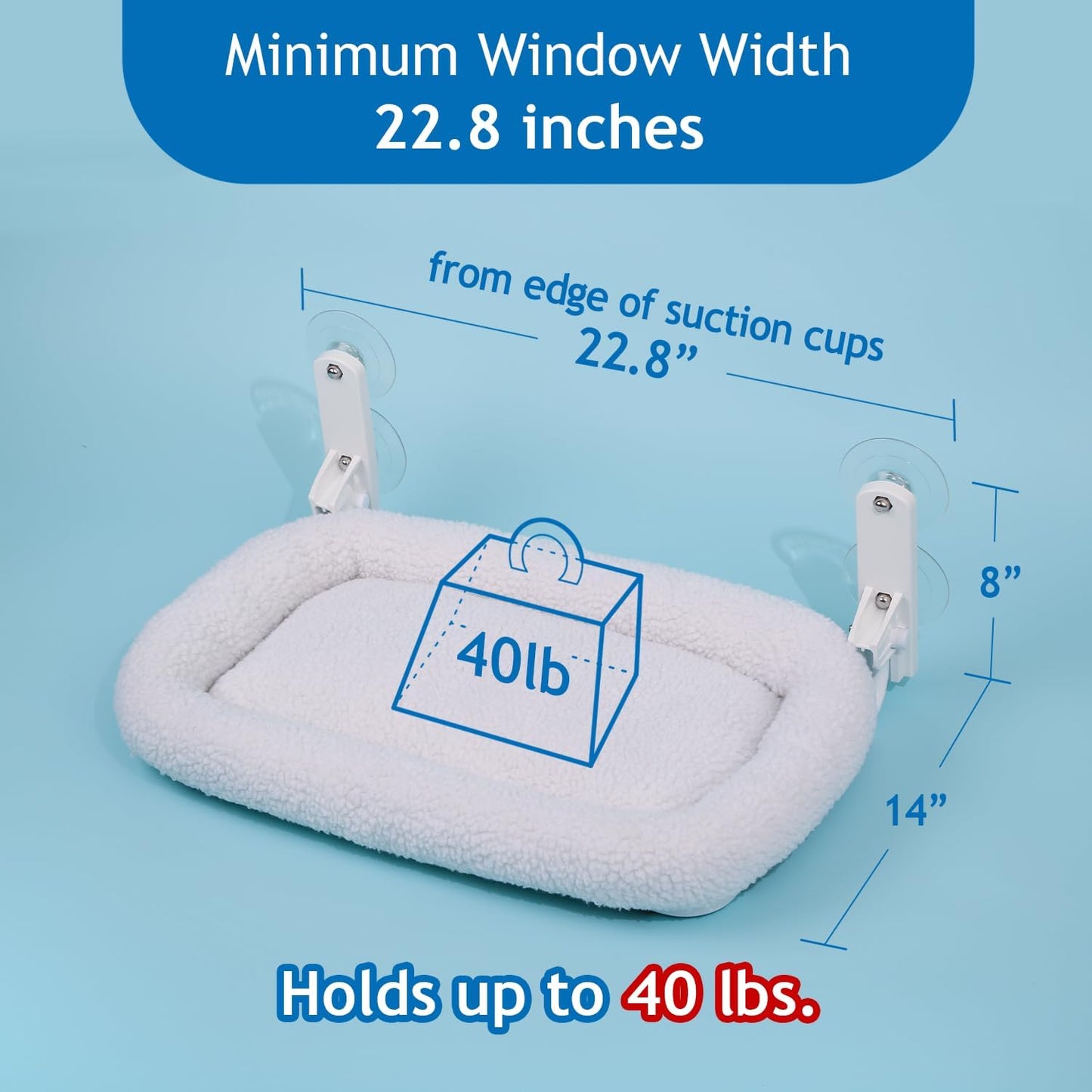 Zakkart Foldable Cat Hammock for Window - Cordless, Embeded Machine Washable Bed, Robust Metal Frame - Cat Window Perch for Large Cats and Kittens (White Bolster Bed, Medium)