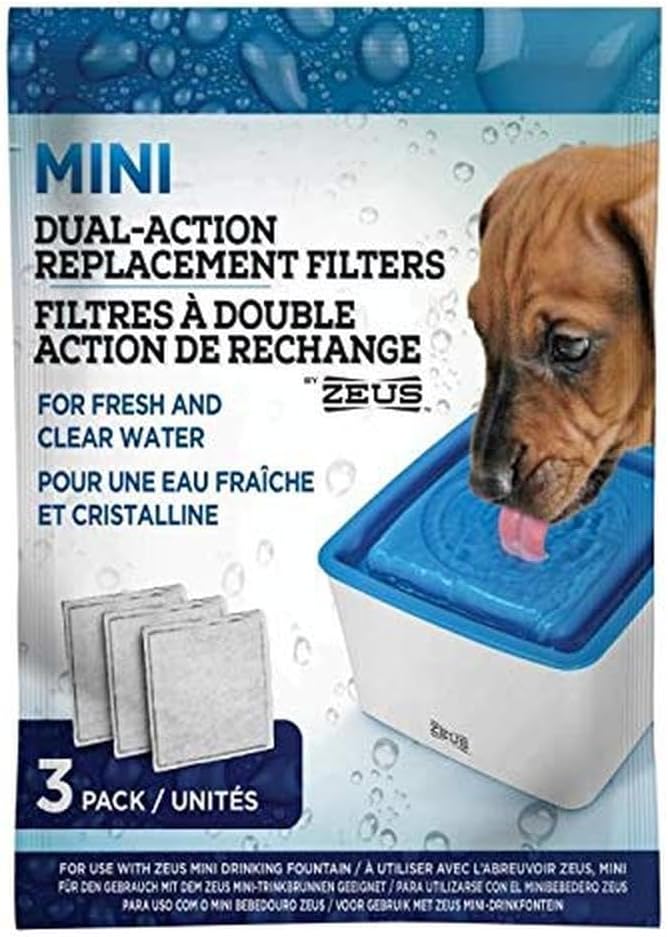 ZEUS Mini Fountain Dual-Action Replacement Filters for Elevated Dog Water Dispenser, 3 Pack