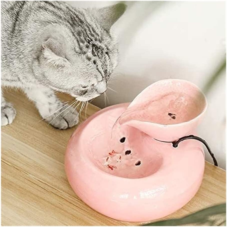 Fountain Ceramic Cat Water Fountain, 1.5 Liters Pet Water Fountains for Cats and Dogs, Electric Pet Water Dispenser for Drinking with Quiet Pump Pet Supplies Pet Water Dispenser (Color : Pink)