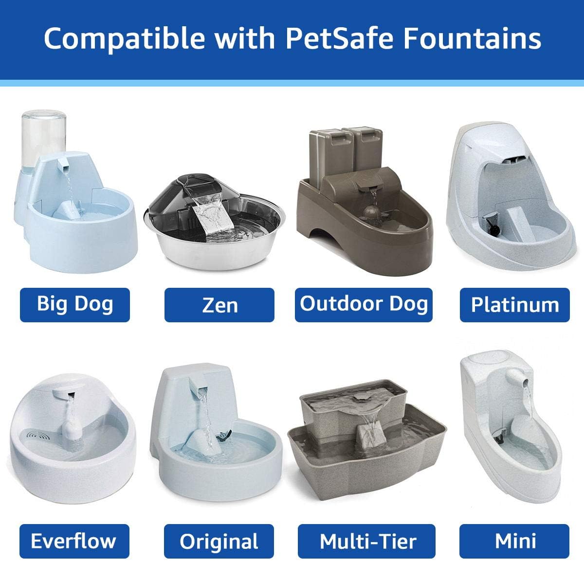 12PCS Replacement Carbon Filters Compatible with PetSafe Drinkwell Fountain Platinum Multi-Tier Everflow Outdoor, Charcoal Dog and Cat Water Fountain Filter