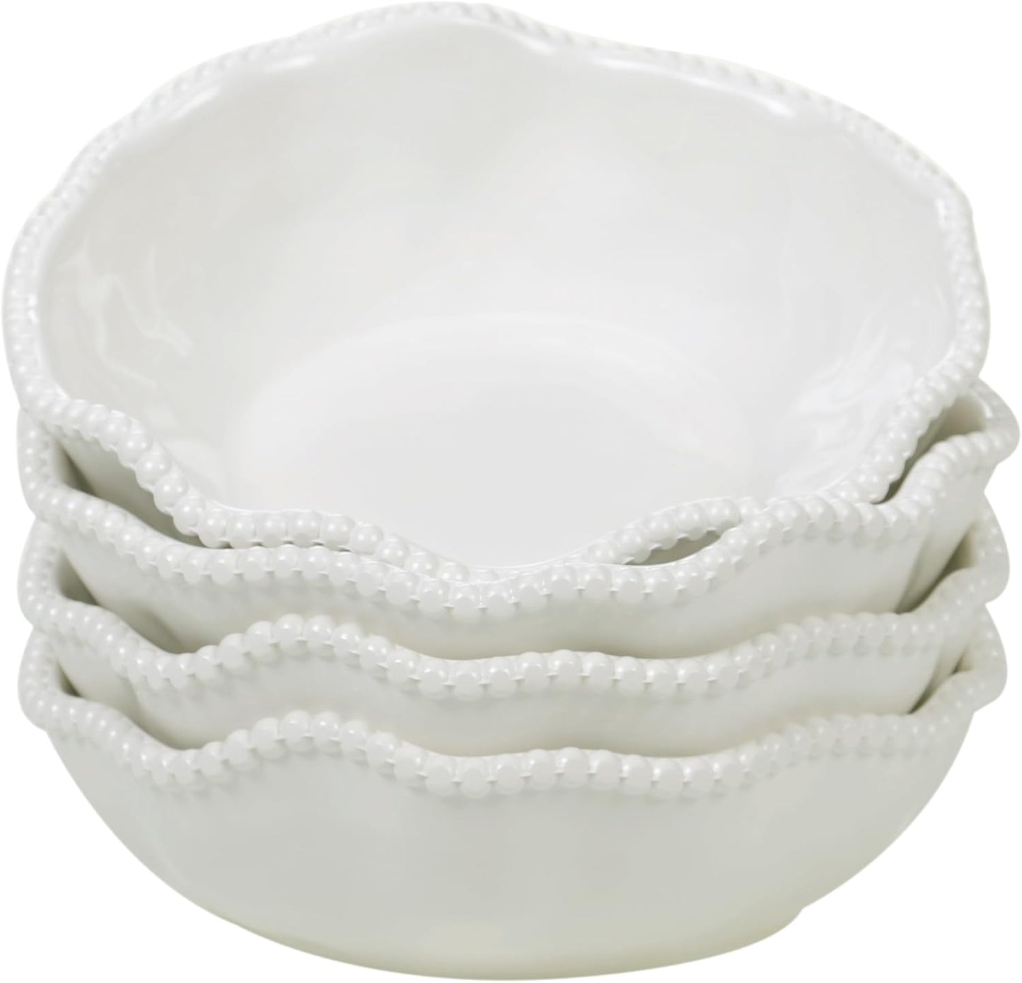 Perlette Off-White Beaded 12-Piece Dinnerware Set – Includes 4 Dinner Plates, 4 Salad Plates, 4 Bowls (7.5" x 2", 22 oz) – Elegant Unbreakable Melamine, Heavyweight, Perfect for Indoor/Outdoor Dining