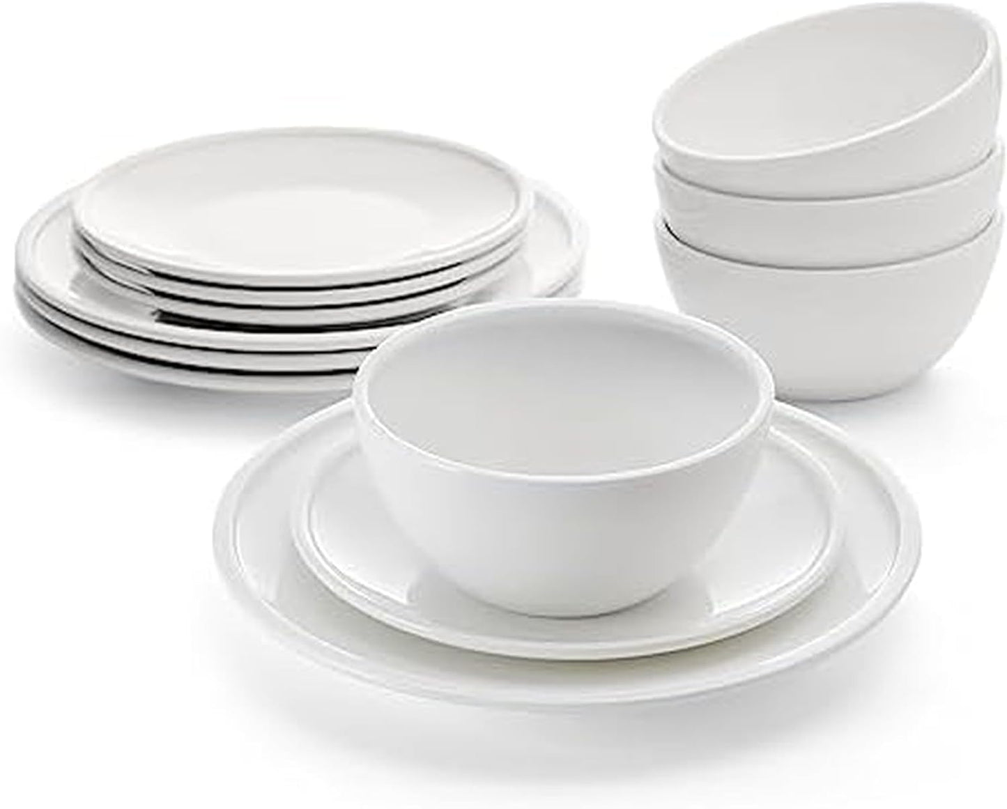 Mikasa Colter Bone China Lightweight Chip Resistant 12 Piece Dinnerware Set, Service for 4, White