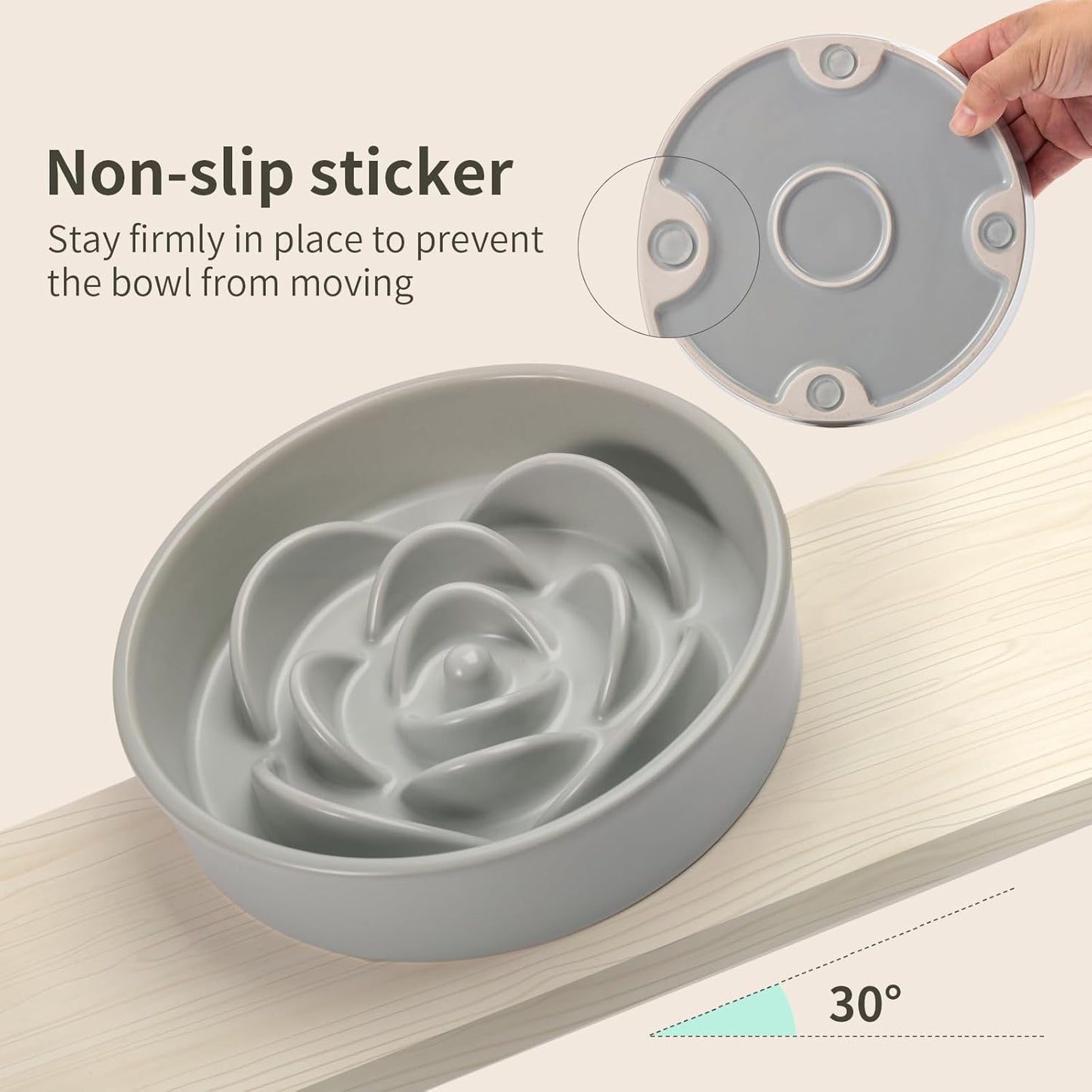 Grey Ceramic Slow Feeder Dog Bowl for Small and Medium Breeds,6.1 in Slow Feeding Bowl,Puzzle Dog Food Bowl for Fast Eater,Maze Dish for Fast Eater