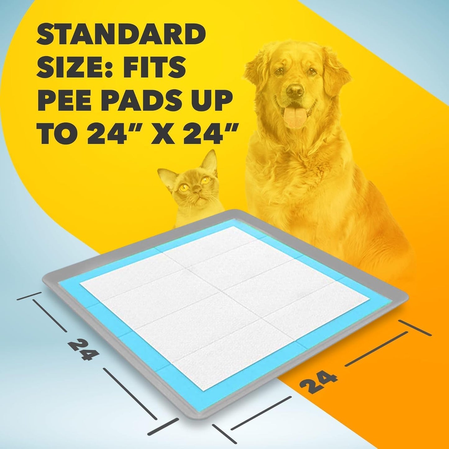 TidyFriend Dog Pee Pad Holder Tray - Fits Up to 24” x 24” Pee Pad Holder for Dogs - Stable Grip, Raised Edges, Quick-Wipe Silicone Surface Dog Pad Holder for Indoor Flooring Protection (Light Grey)