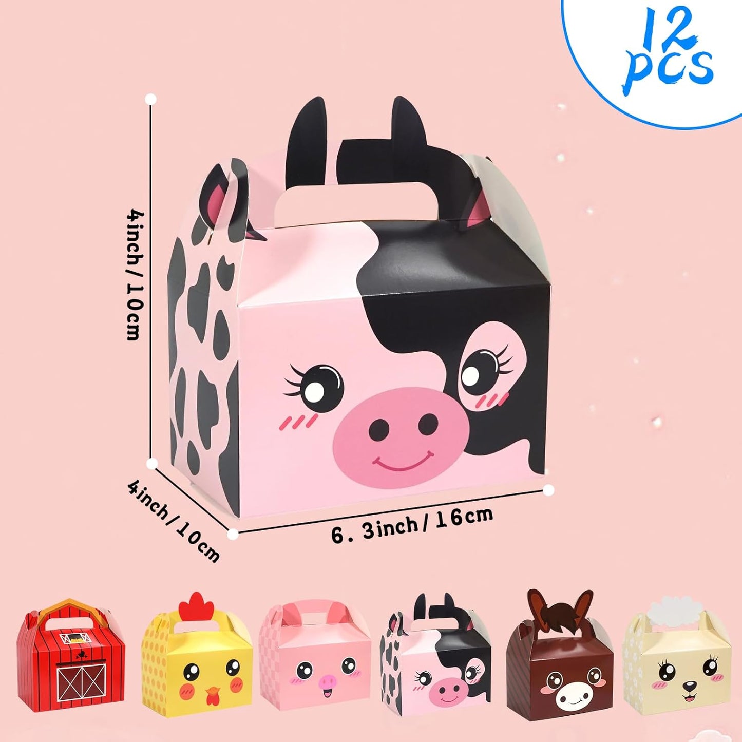12 Pack Farm Animals Party Favor Boxes Zoo Animals Candy Goodies Treat Boxes Happy Birthday Farmland Party Favor Bags for Baby Shower Party Decorations Supplies
