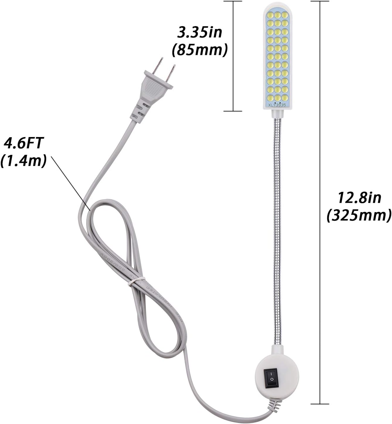Sewing Machine Light Gooseneck Work Light with Magnetic Mounting Base, White Soft Light for Lathes, Drill Presses, Workbenches (3PACK)