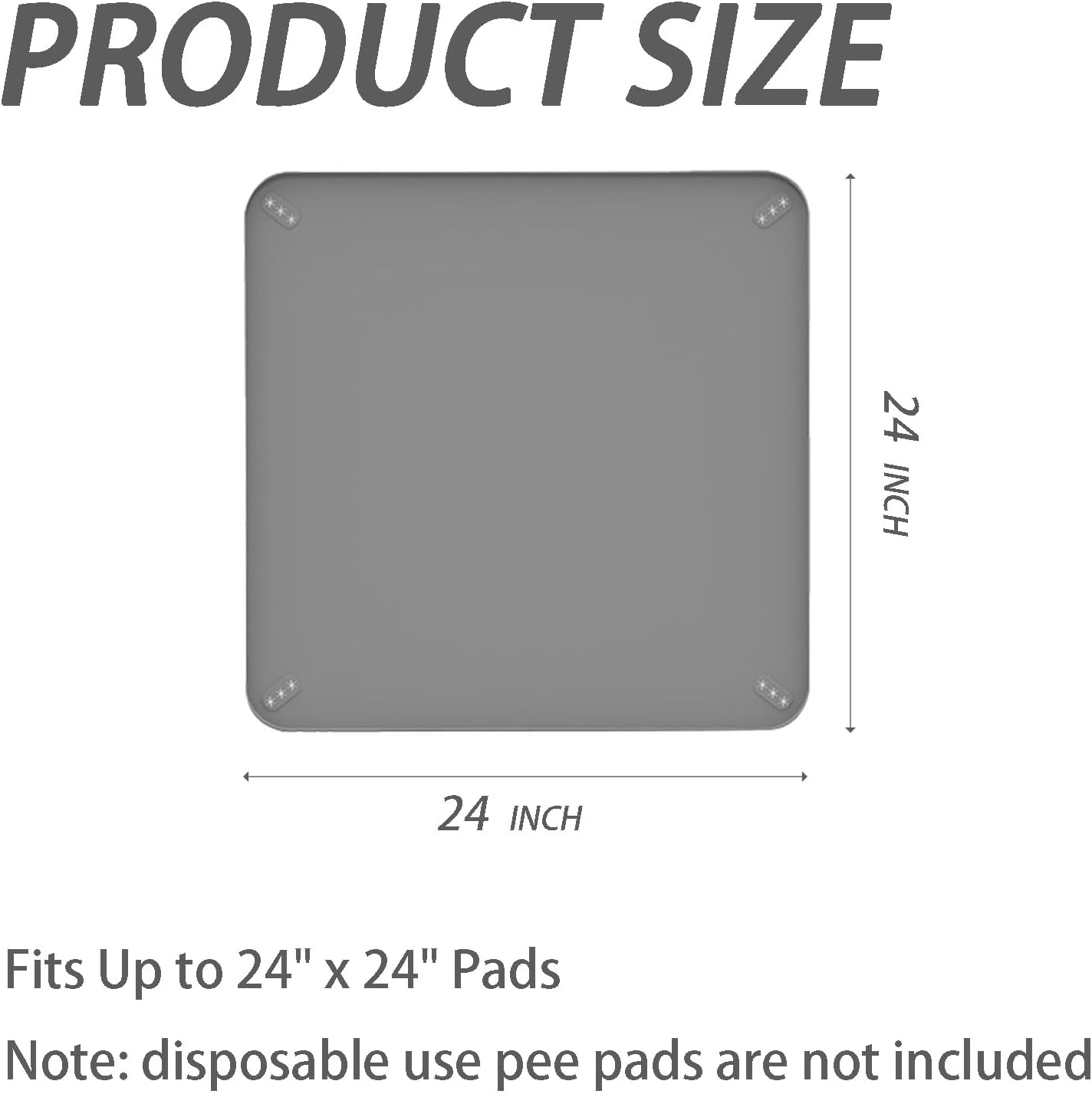 Dog Pee Pad Holder 24x24 Inch, Silicone Non-Slip Pet Potty Pad Tray Holder, Washable Anti-Chew Dog Training Pad Fixer, Grey (Gray, S)