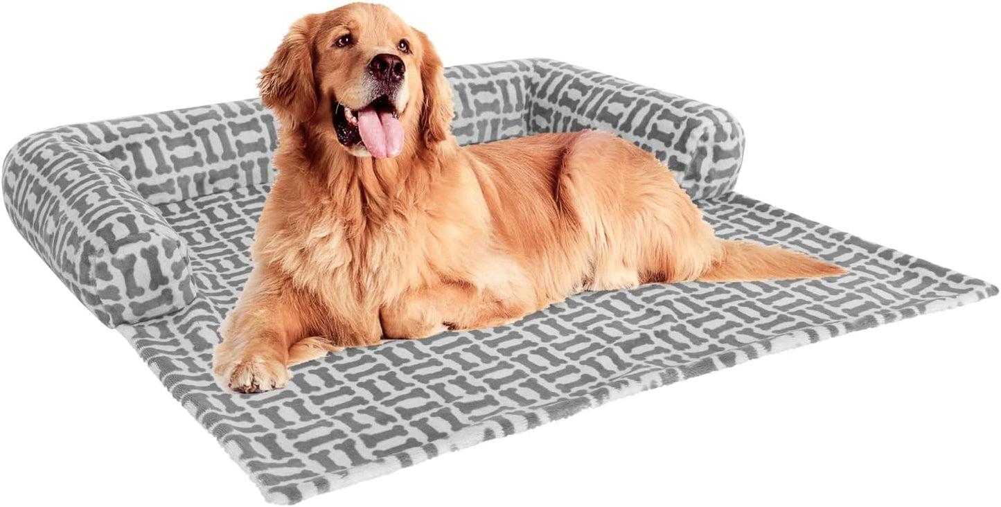 Orthopedic Dog Bed for Large Dogs, Washable Sofa Protector Pet Bed with 3-Sided Bolster, Shredded Memory Foam & Plush Support, Non-Slip Bottom for Medium & Small Dogs (Grey)