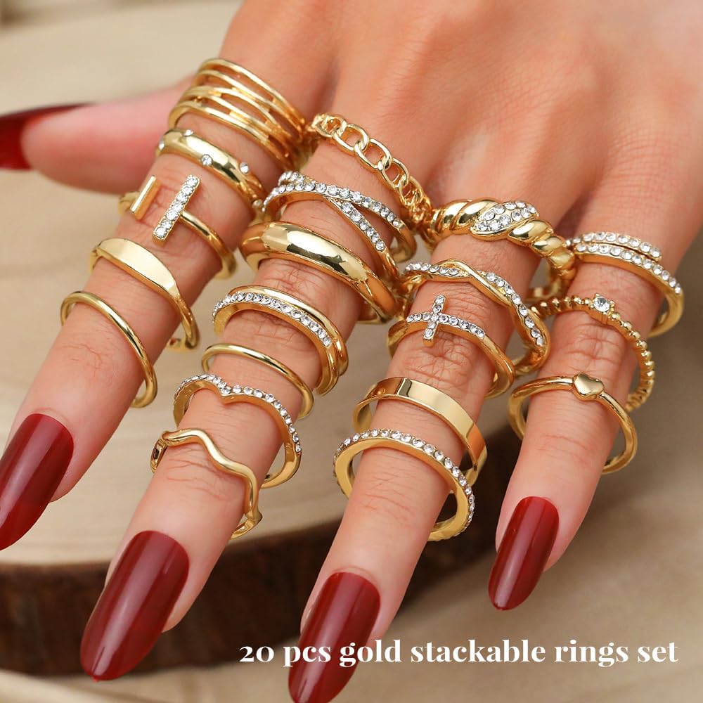 KISS WIFE Golden Silvery Black Kunckle Rings Set for Women, Dainty Simple Trendy Cute Stackable Finger Rings Pack, Perfect for Stacking Layering on Thumb and Knuckle, Mixed Size, Jewelry Gift