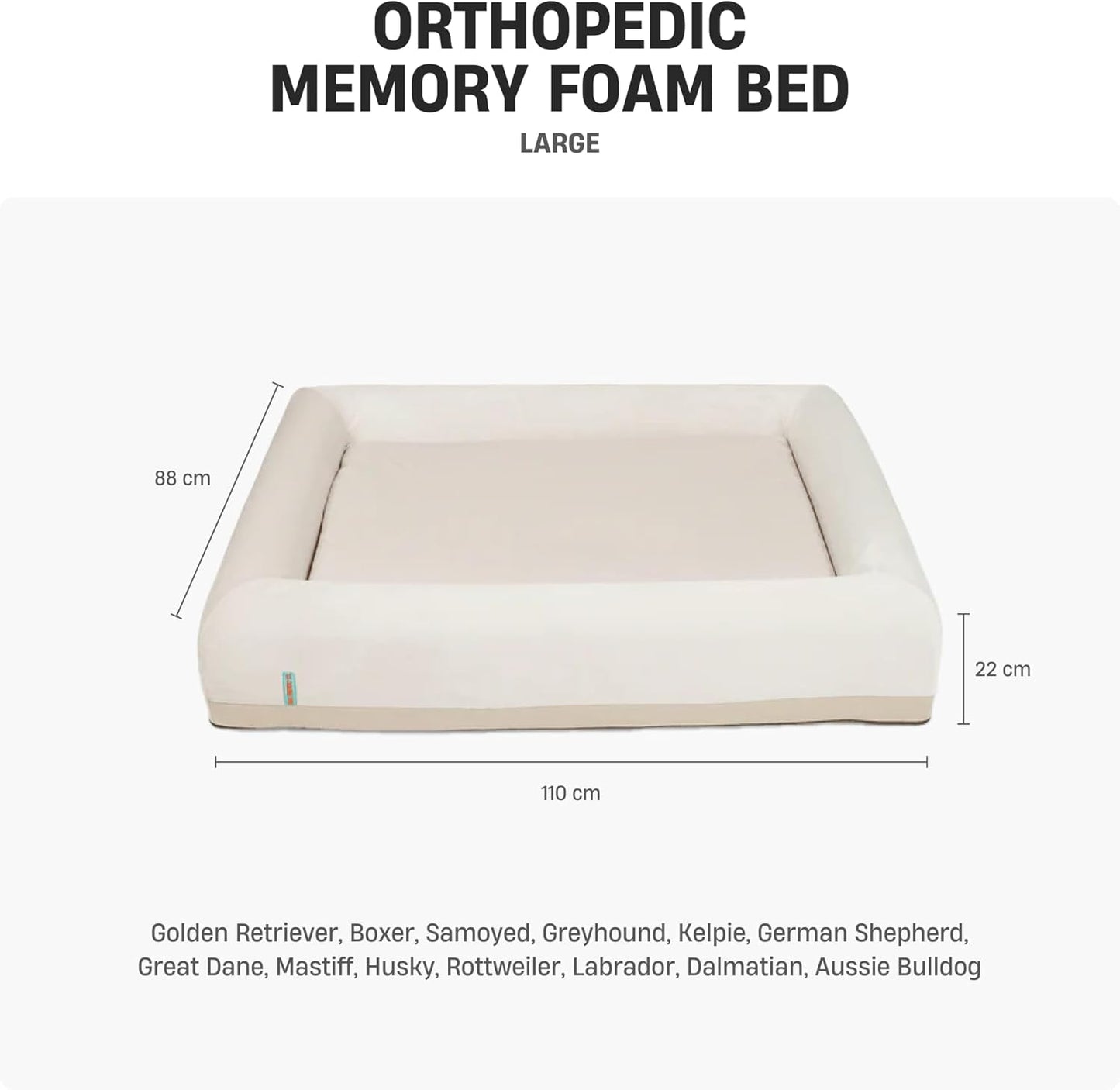 DF Co. Dog Orthopedic Memory Foam Bed | Helps Arthritis & Joint Pain | Lavender Infused, Waterproof Exterior, Machine Washable Cover, Anti-Slip Base | Beige, Size L