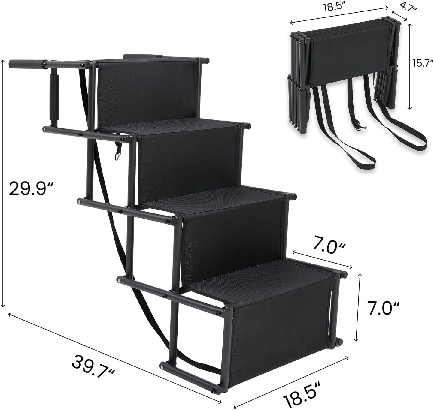 Extra Wide 4 Steps Dog Vehicle Ramps | Portable Non-Slip Pet Stairs for Cars, Trucks & SUVs | Folding Dog Ladder for High Beds | Supports Up to 200 Lbs