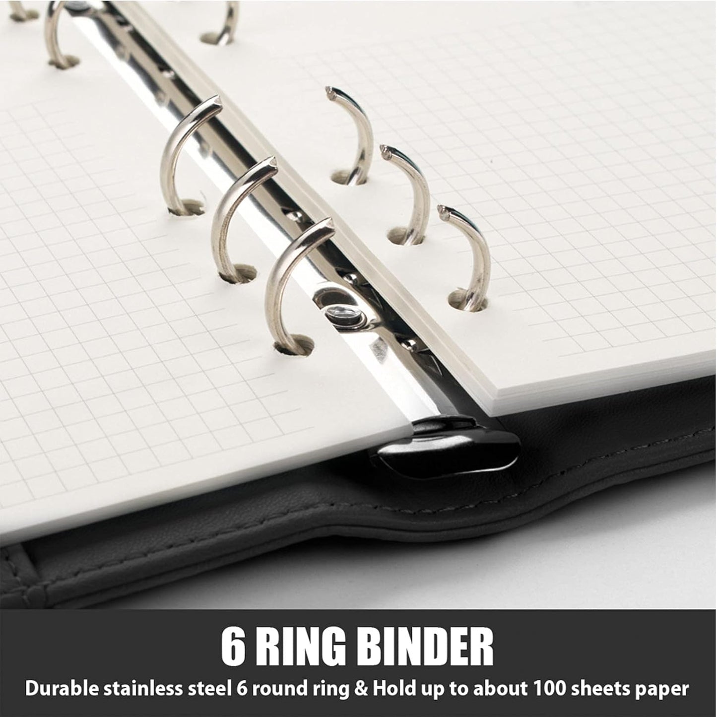 Sooez A5 Binder 6 Ring, Refillable Notebook Planner Cover, Small Leather Organizer Empty Binder for Budget,Journal,Photocard Holder,Recipe Book, Aesthetic Loose Leaf Binder with Magnetic Buckle