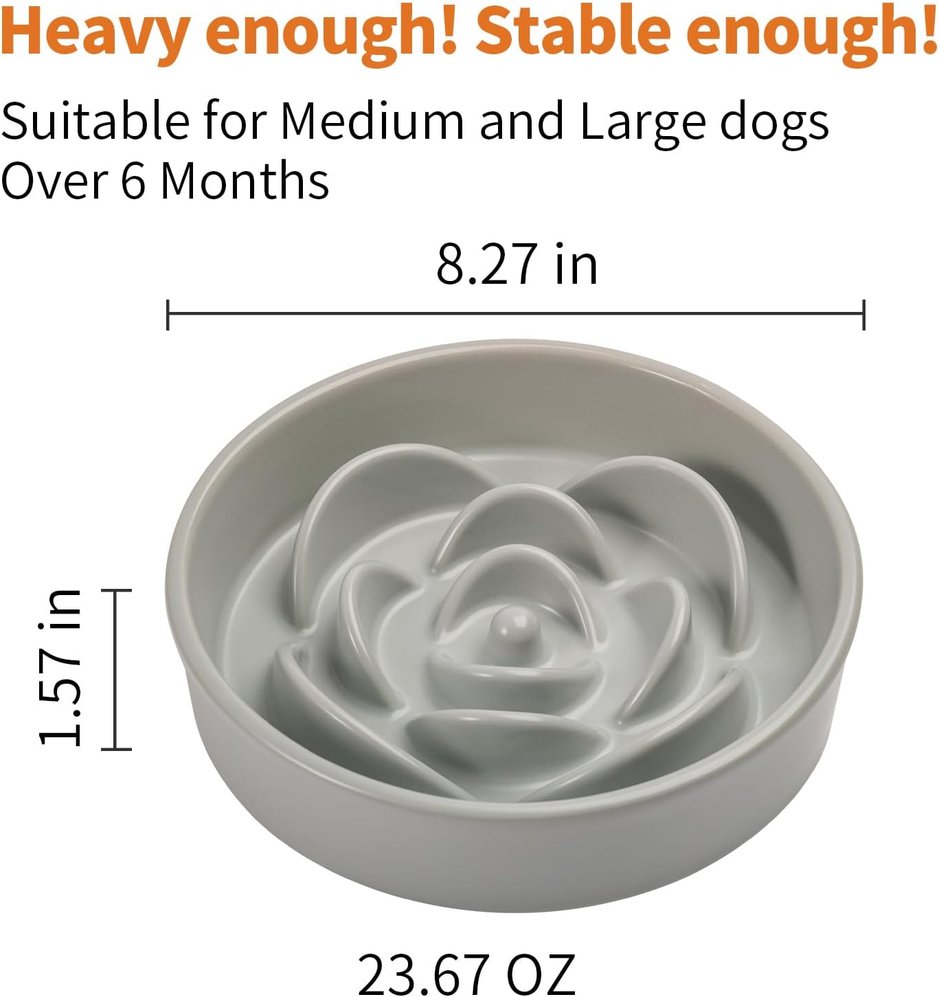 Grey Ceramic Dog Bowl Slow Feeder for Medium and Large Breed,Elevated/Raised 1.5 Cup 8.26 in Slow Feeding Bowl,Puzzle Dog Food Bowl for Fast Eater,Maze Dish for Fast Eater