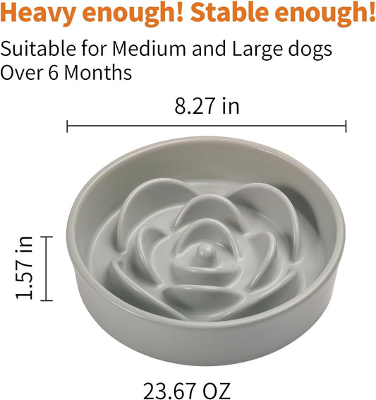 Grey Ceramic Dog Bowl Slow Feeder for Medium and Large Breed,Elevated/Raised 1.5 Cup 8.26 in Slow Feeding Bowl,Puzzle Dog Food Bowl for Fast Eater,Maze Dish for Fast Eater