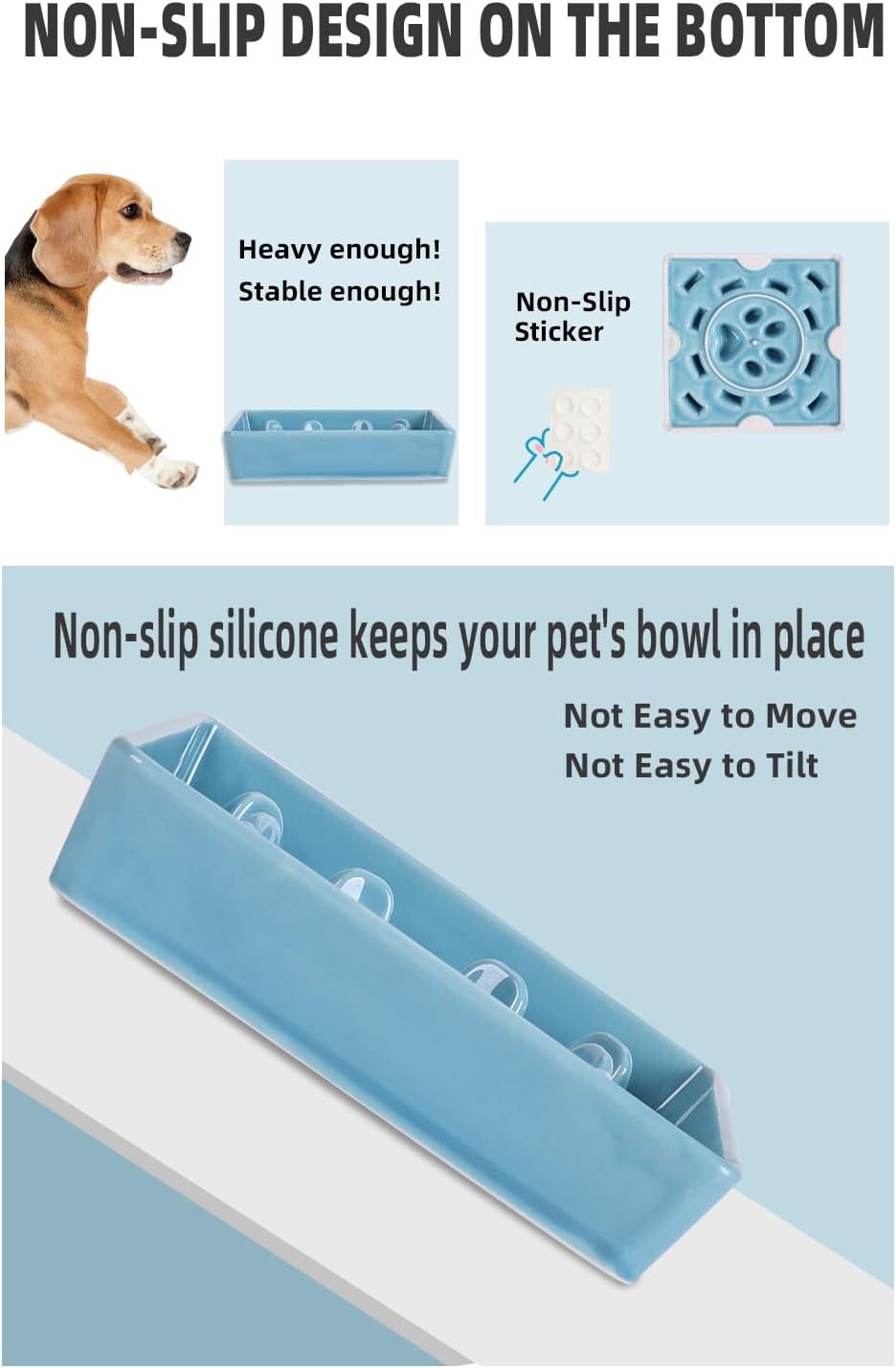 Square Slow Feeder Dog Bowls, Ceramic Fun Slow Eater Bowl for Small Medium Breed (Turquoise)