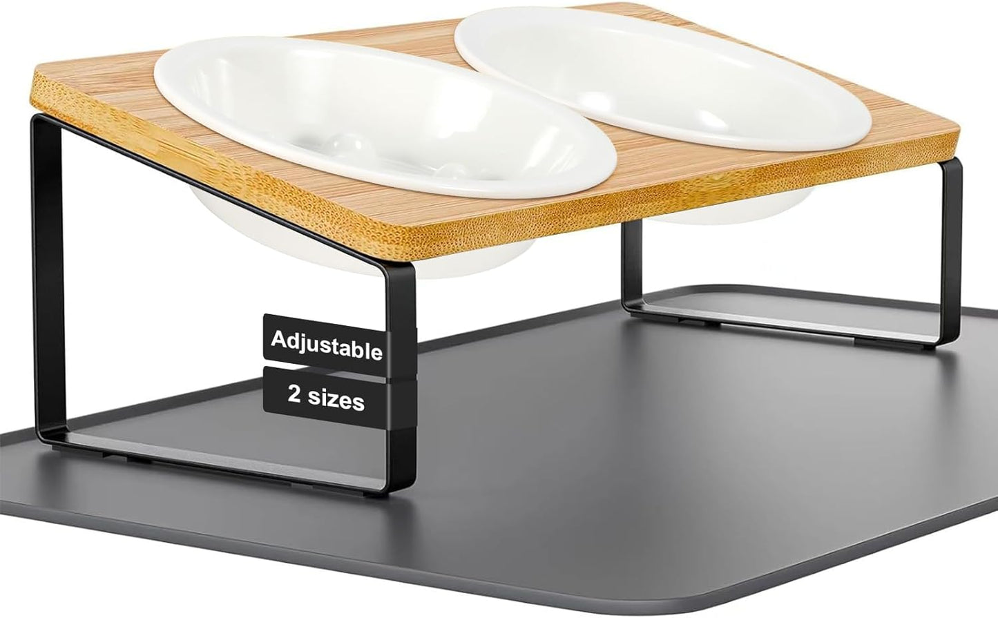 Upgraded Adjustable Height Cat Food Bowls Stand Ceramic Dog Bowls and Slow Feeder Cat Bowl, 15°Tilted Stand Anti Vomiting Raised for Small and Medium Sized Cats Dogs (Creamy White)