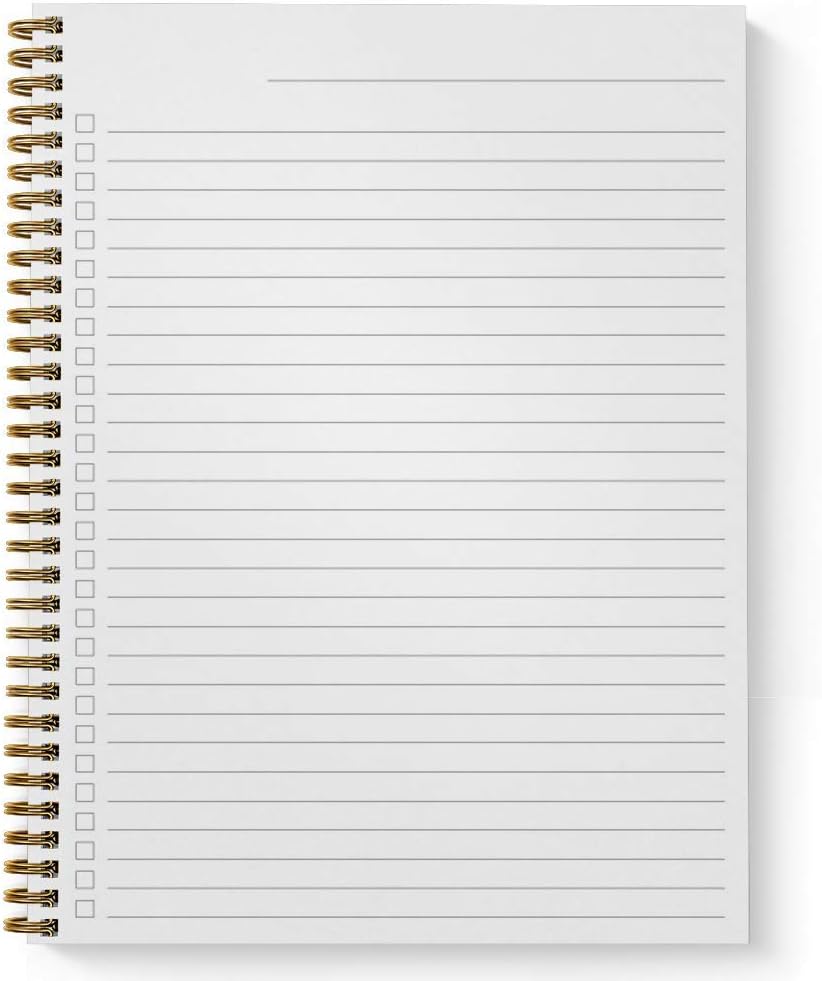 Softcover Classic Floral Get Stuff Done 8.5" x 11" Motivational Spiral Notebook/Journal, 120 Checklist Pages, Durable Gloss Laminated Cover, Gold Wire-o Spiral. Made in the USA