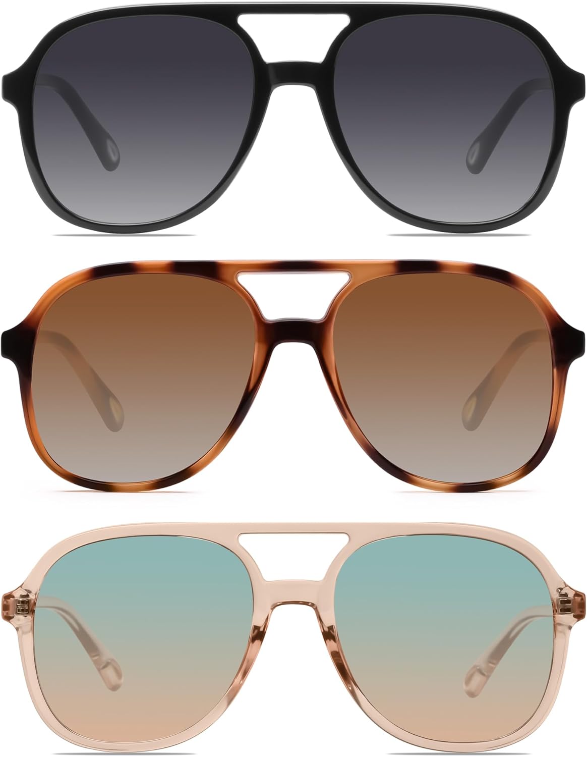 YDAOWKN Retro Square Aviator Sunglasses for Womens Mens Vintage 70s Double Bridge Sun Glasses