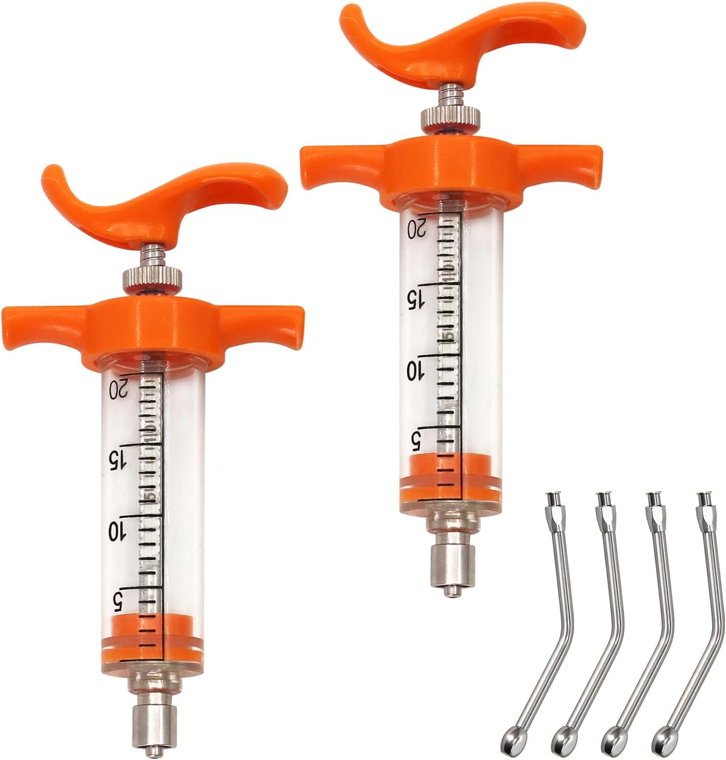 2 Pieces Goat Syringe with 4 Drench Nozzle Adjustable Dosage ,Reusable Drench Syringe for Sheep ,Dog,Goat,Pig, Cat Feeding Supplies(20ML)