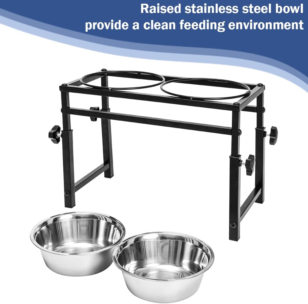 SCENEREAL Adjustable Raised Pet Bowls with 2 Bowls for Dogs - Stainless Steel Elevated Pet Feeder, Dog Water Dishes Station Food Bowls Stand for Medium Large Dogs