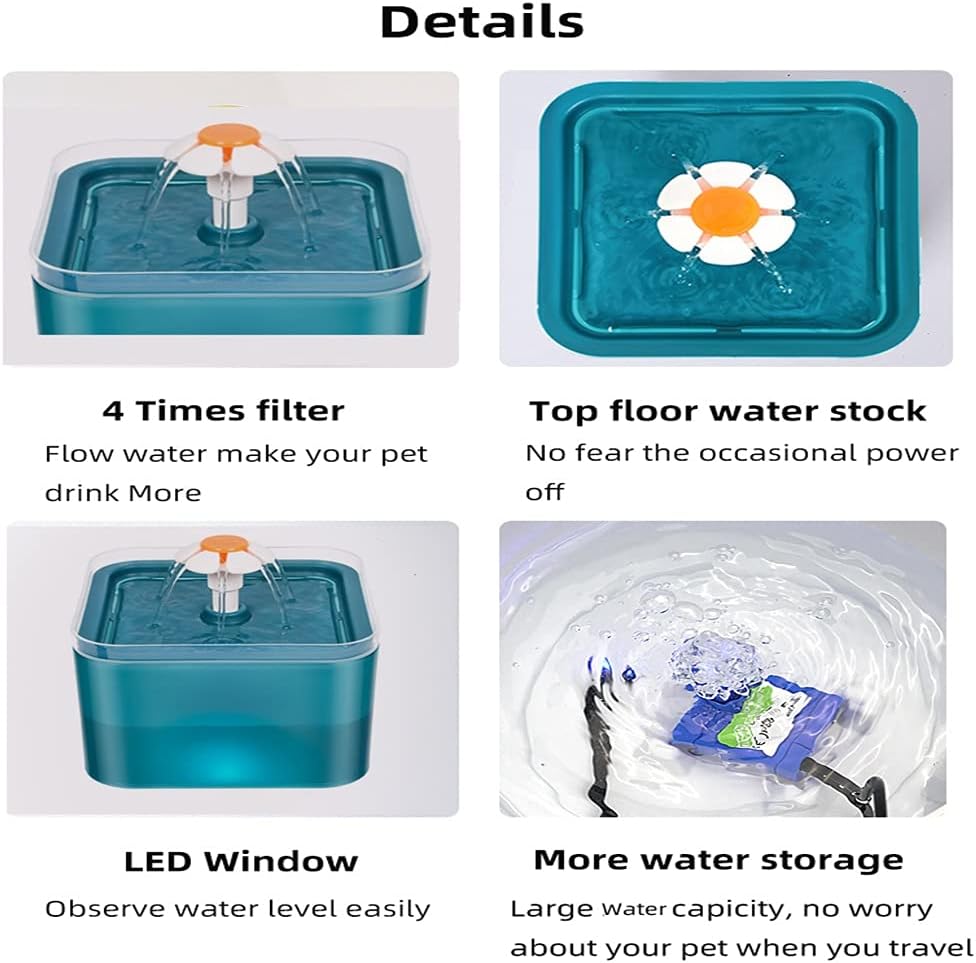 Automatic Cats Drinking Fountain with LED Lighting USB Pet Water Dispenser with Recirculate Filtring for Fresh Clean Water (Orange)