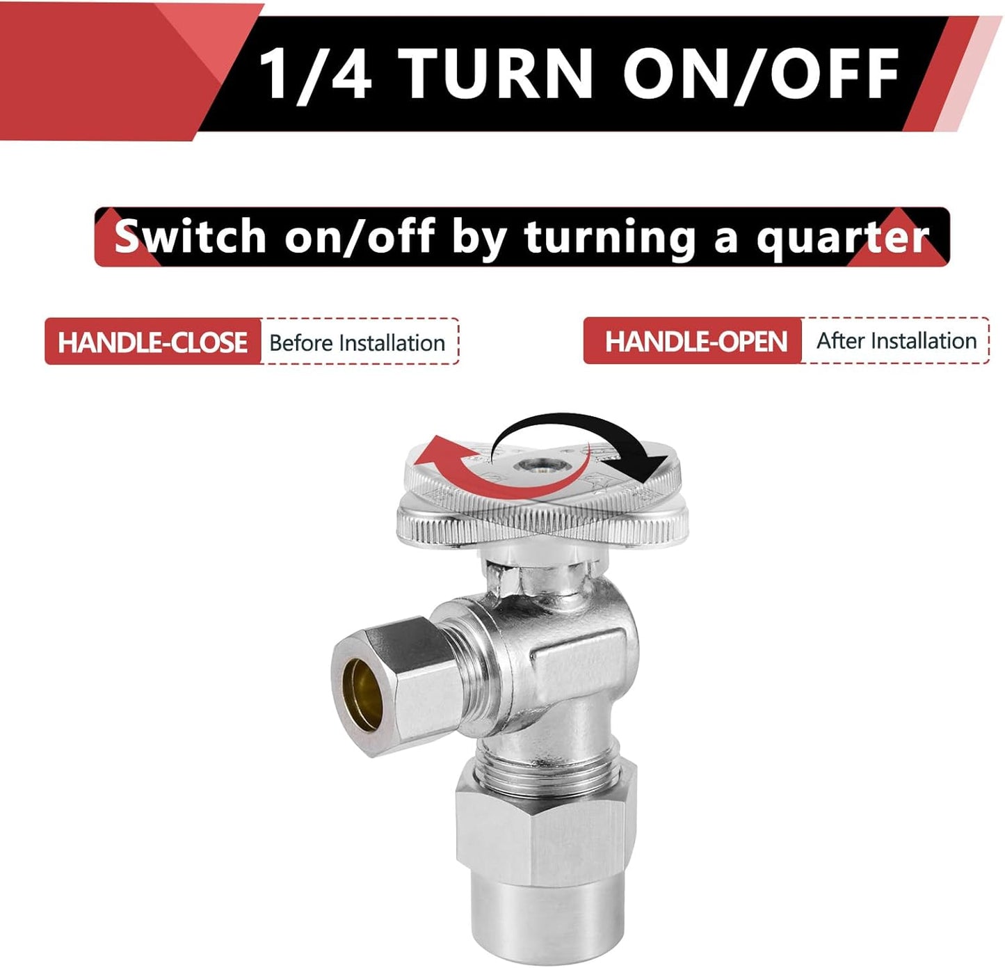 10-Pack EFIELD Angle Stop Valve 1/2" Nominal (5/8" OD) Compression x 3/8" OD, 1/4-Turn,(VALVE116-10PCS)