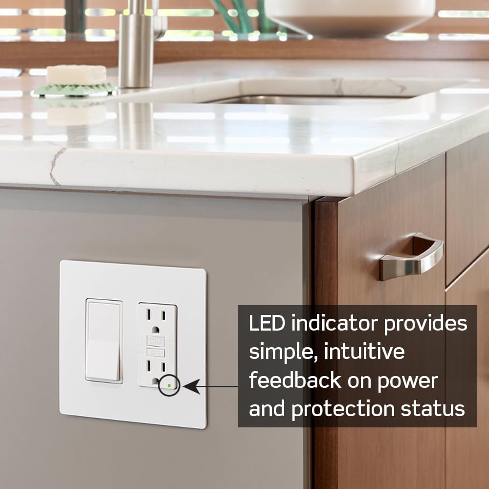 Leviton GFCI Outlet, 15 Amp, Self Test, Tamper-Resistant with LED Indicator Light, Protection from Electric Shock and Electrocution, GFTR1-W, White
