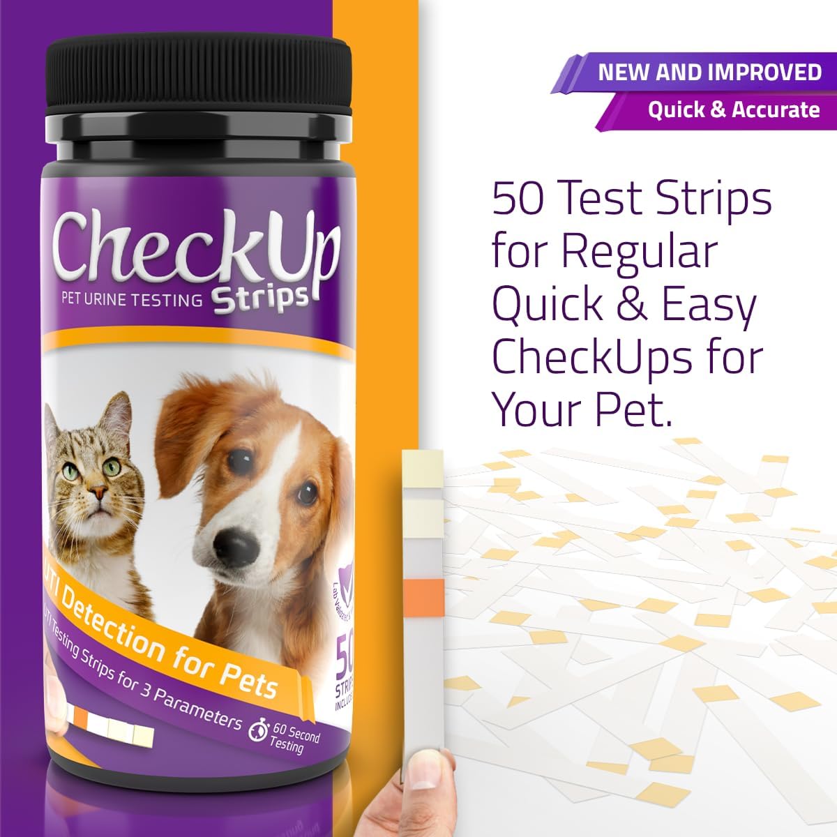 KIT4CAT CheckUp Cat and Dog UTI Urine Test Strips | 3 Parameters CheckUp in 1- a More Detailed Test of 3 UTI Related Markers - pH, Nitrite and Leukocytes Levels x50
