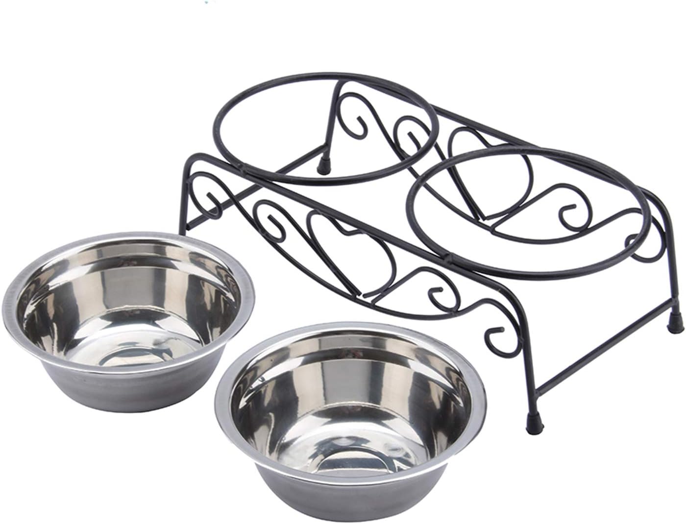 Double Pet Food Bowls, Stainless Steel Raised Dog Feeder Bowls Cat Water Dispenser Dish with Noslip Retro Iron Stand Holder for Small or Medium Dogs Cats Puppy