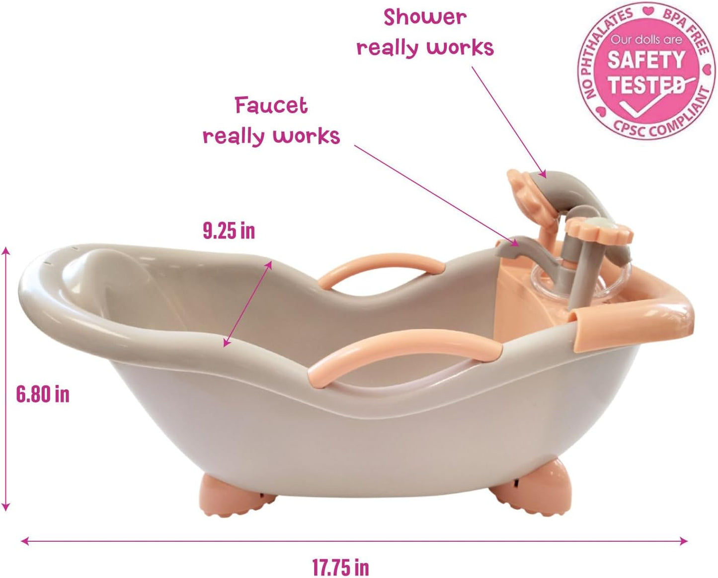 JC Toys - for Keeps Playtime! | Baby Doll Real Working Bath Set | Fits Dolls up to 16" | Shower and Faucet Really Work | Play Accessories | Ages 2+ | Earth Tone Colors