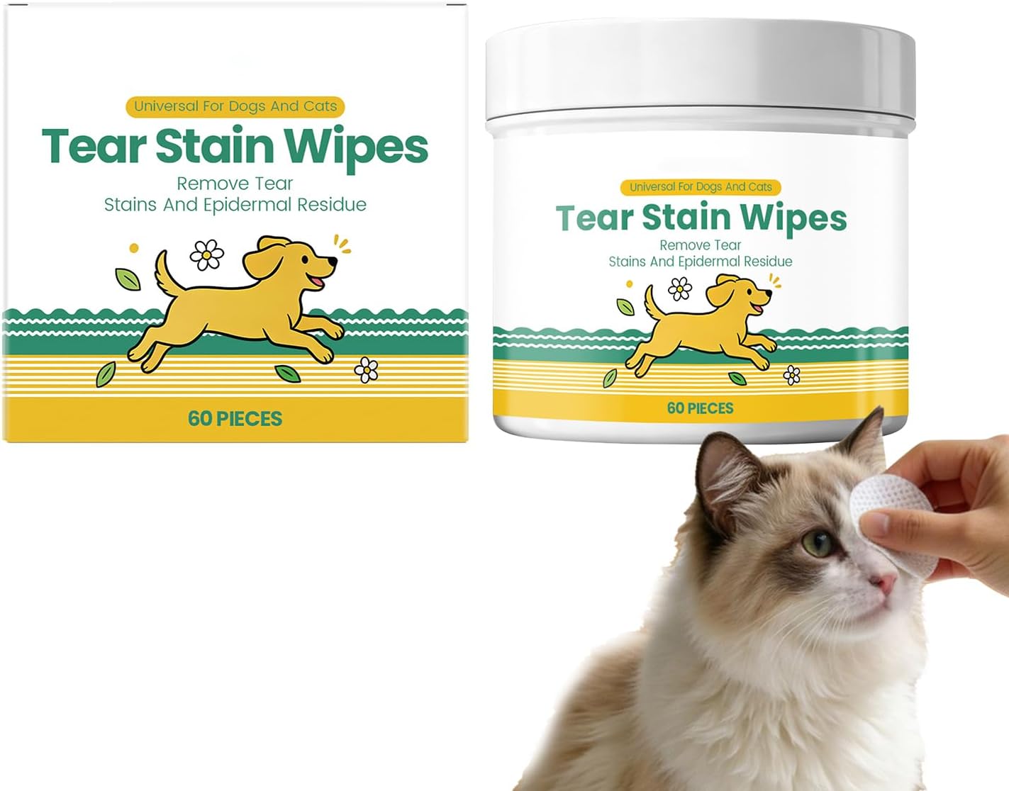 Pet Eye Cleaning Pads - Soft Wipes for Tear Stain Removal | Convenient Grooming Sheets for Cats and Dogs, Skin and Coat Care, Portable Travel Pack for Parks, Gardens, Family Trips, Shelters, Apartment