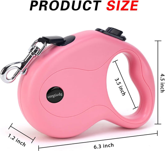16Ft Retractable Dog Leash,Light Weight Leash for Small to Medium Dogs/Cats Up to 50lbs,Stainless Steel Spring Strong Nylon Tape, Tangle Free, One-Handed Brake.(Pink)