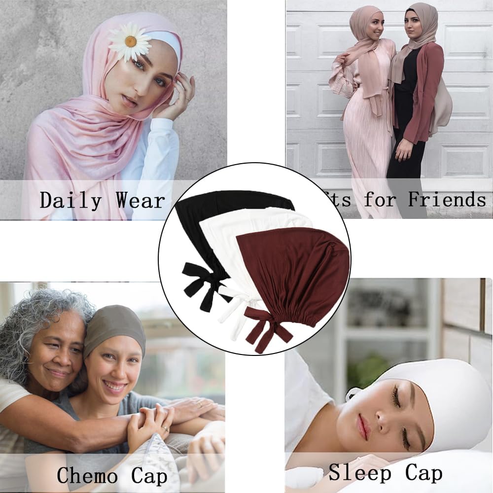 Women Under Scarf Hat Hijab Undercap Islamic Muslim Under Scarf Hijab Cap with Tie-Back Closure