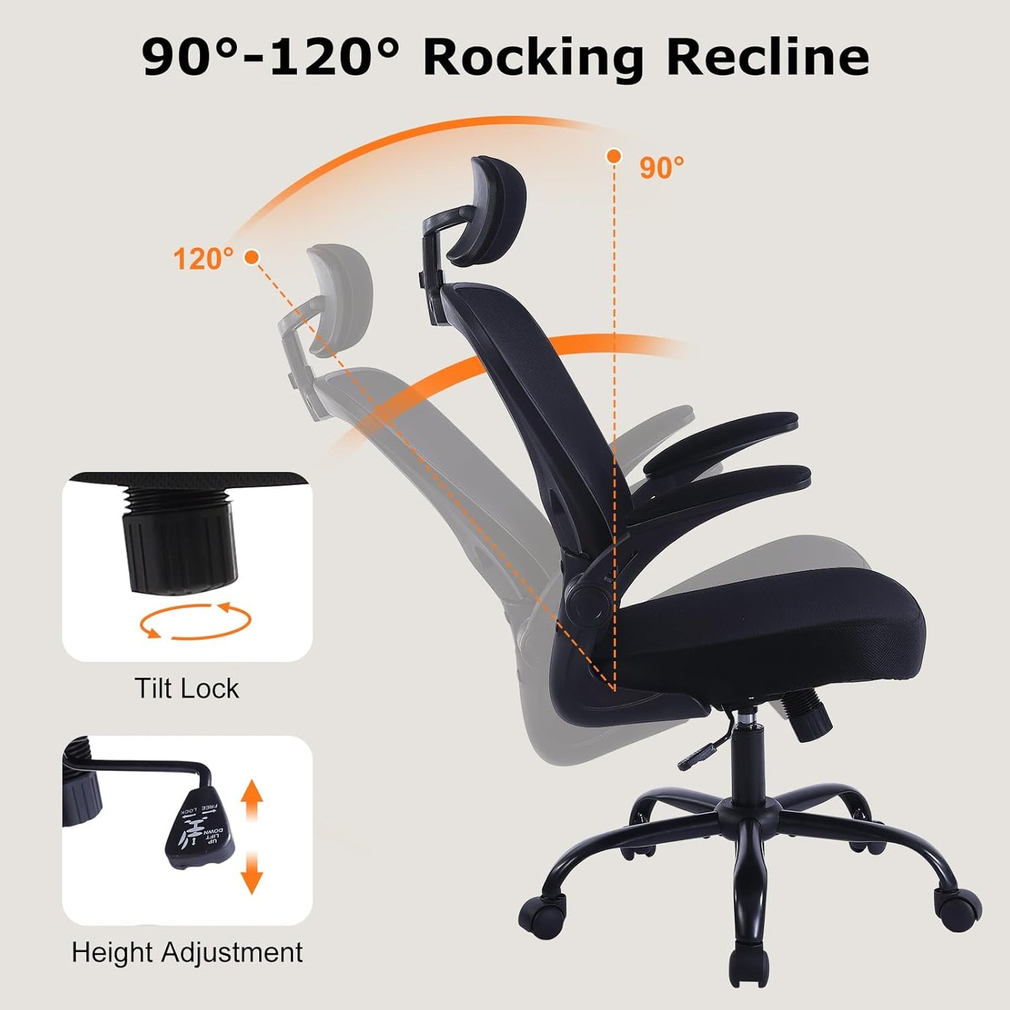 ralex-chair Ergonomic Office Chair with Adjustable Headrest & Lumbar Support, Computer Desk Chair with Flip-Up Armrests, Comfortable for Home, Office, Conference Room