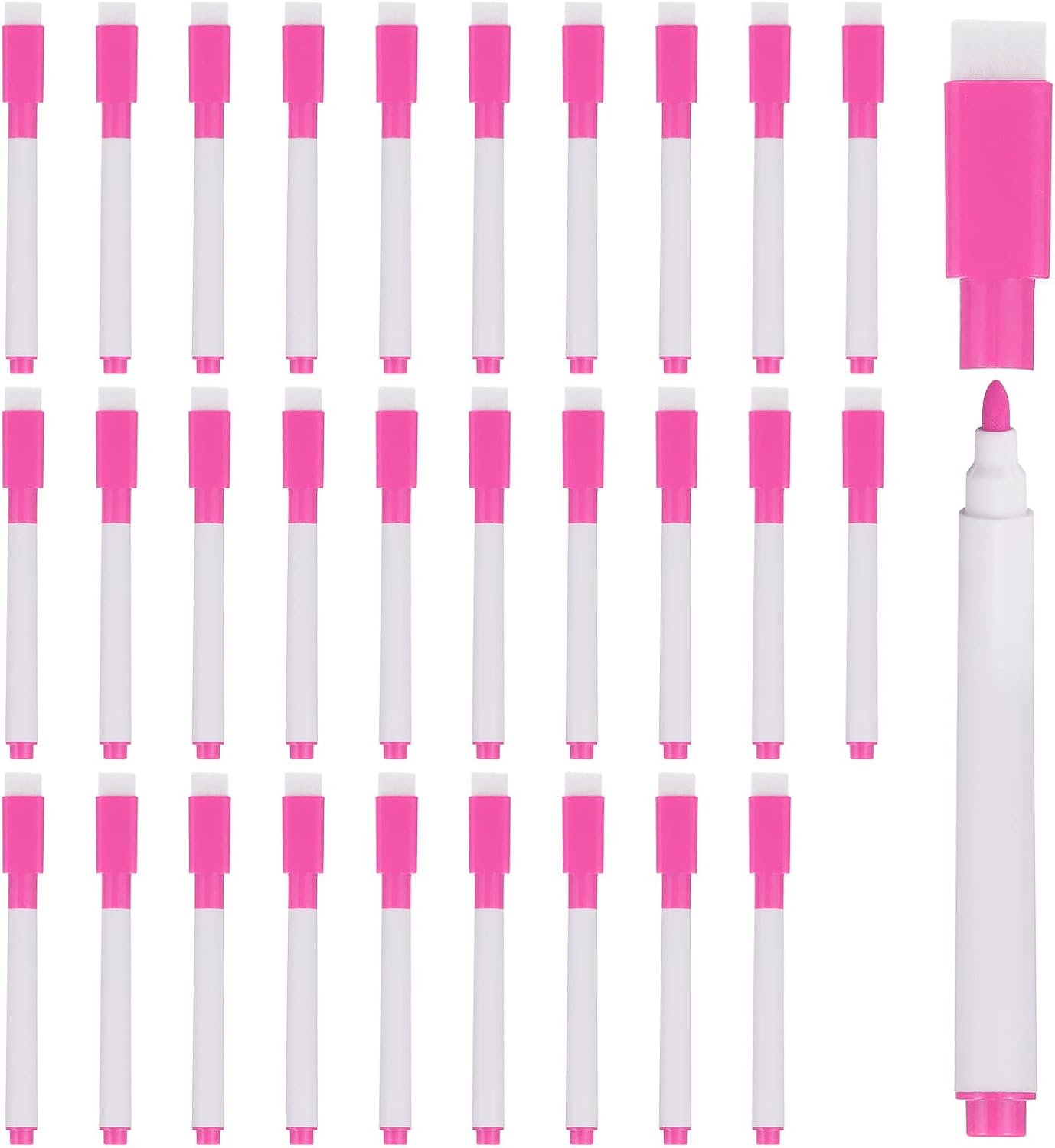 PATIKIL Dry Erase Marker Pens, 30 Pack Rose Red Ink Fine Point Low Odor Whiteboard with Eraser Cap for Office Home Classroom, White Pen Rod