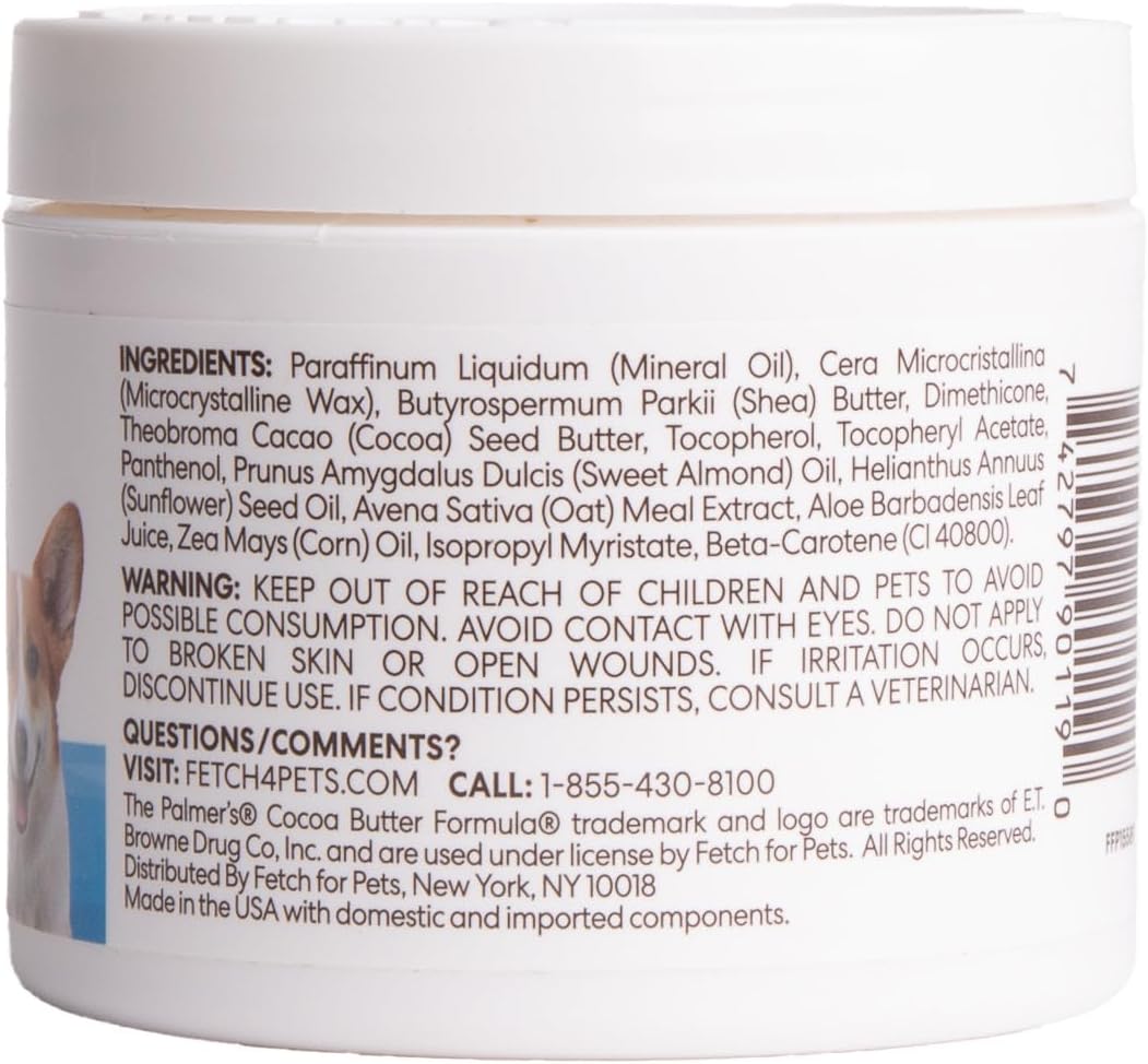 Palmer's for Pets Cocoa Butter Paw Pad and Nose Balm for Dogs, Fragrance Free Dog Skin Soother with Vitamin E for Dry Paws and Noses, Plant Based Formula, 3.5 Oz