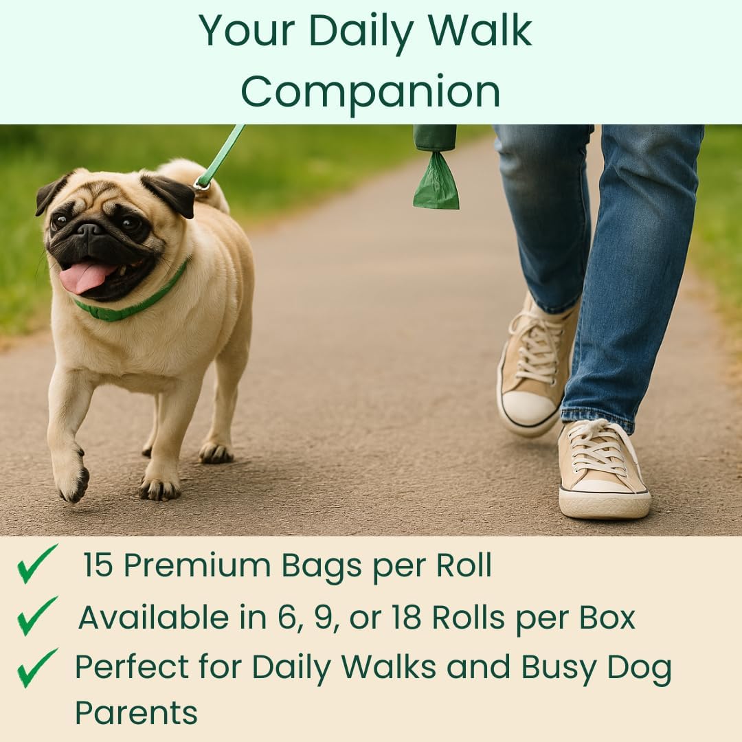 100% Certified Home Compostable Poop Bags (90Count 6 Rolls), Plant Based, Extra Thick (20 Micron), Leak Proof, Unscented Standard Size 9 X 13'', ASTM D6400 & EN 13432 Compliant