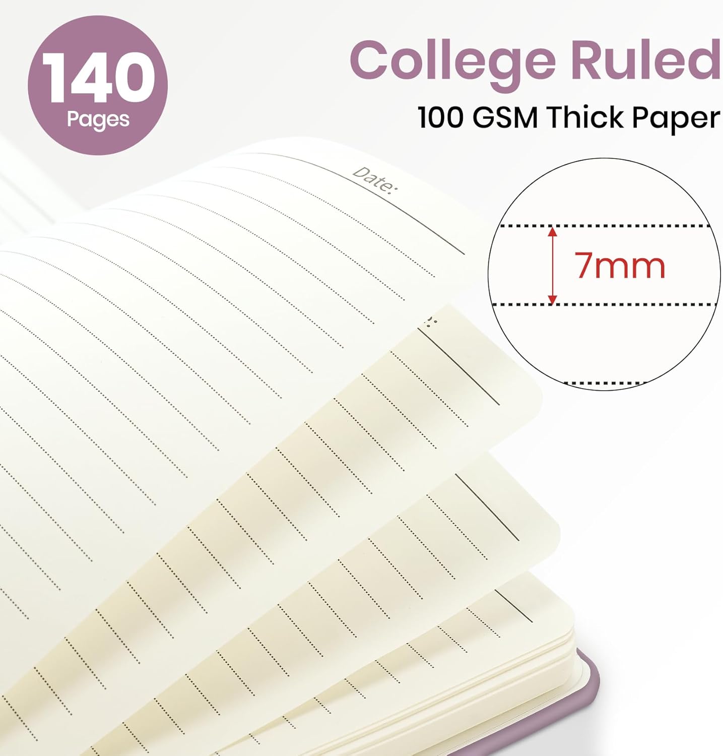 Lined Spiral Journal Notebook for Women, A5 College Ruled Journals for Writing, Hardcover Notebooks for Work, Note taking and Office School Supplies,140 Pages - Purple