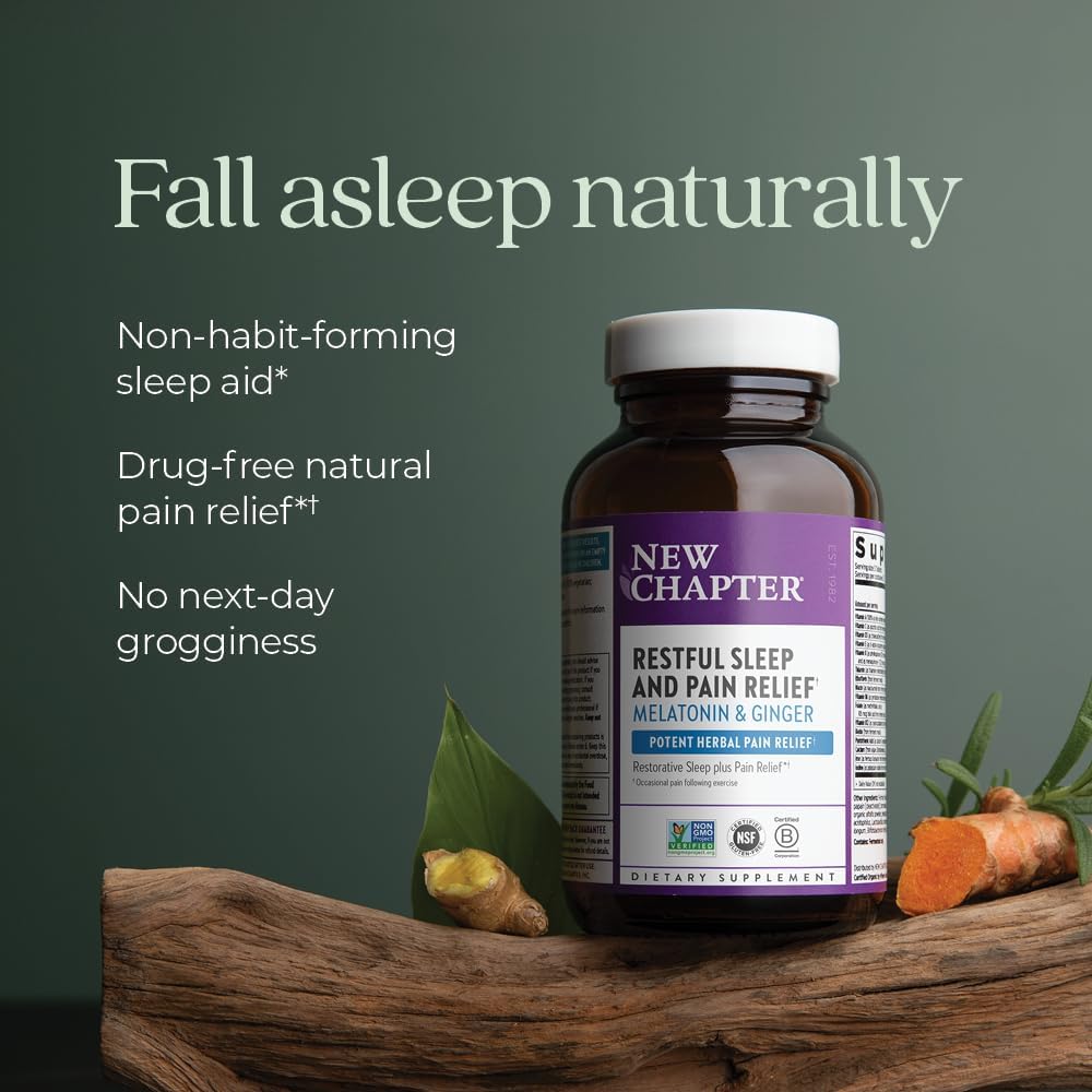 New Chapter Sleep Aid, Restful Sleep and Pain Relief, Melatonin & Ginger Sleep Supplement, Gluten Free and Non-GMO, 30 Vegetarian Capsules
