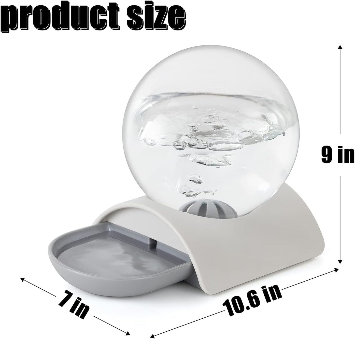 Pet Water Dispenser, 2.8L Automatic Gravity Cat Water Dispenser for Cats, Dogs & Rabbit, Detachable Cat Dog Water Dish Feeder with Spherical Waterer Bubble, Grey