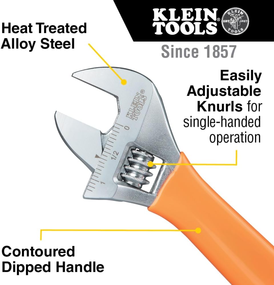 Klein Tools D5073 Adjustable Wrench Set, Extra Capacity, 6-Inch, 8-Inch, 10-Inch, Forged Alloy Steel, Metric and SAE, 3-Piece